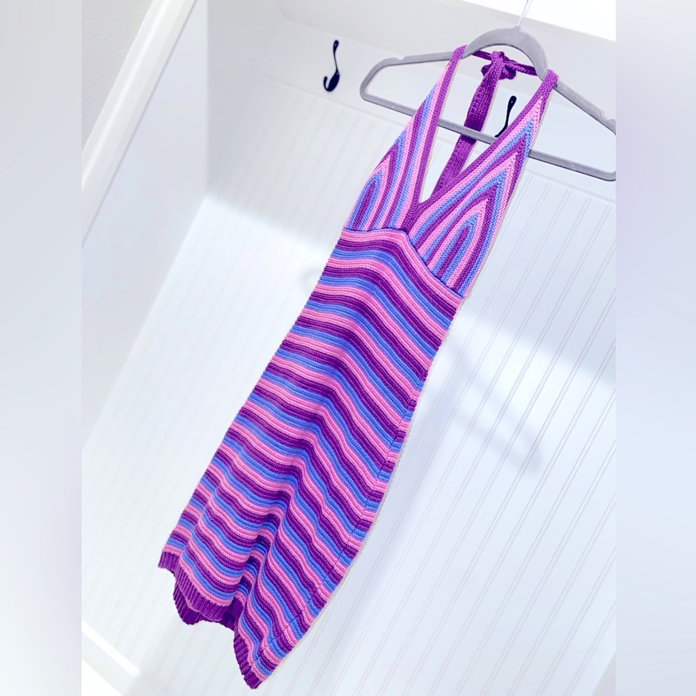 Eye Catching Crochet Knit Halter Dress